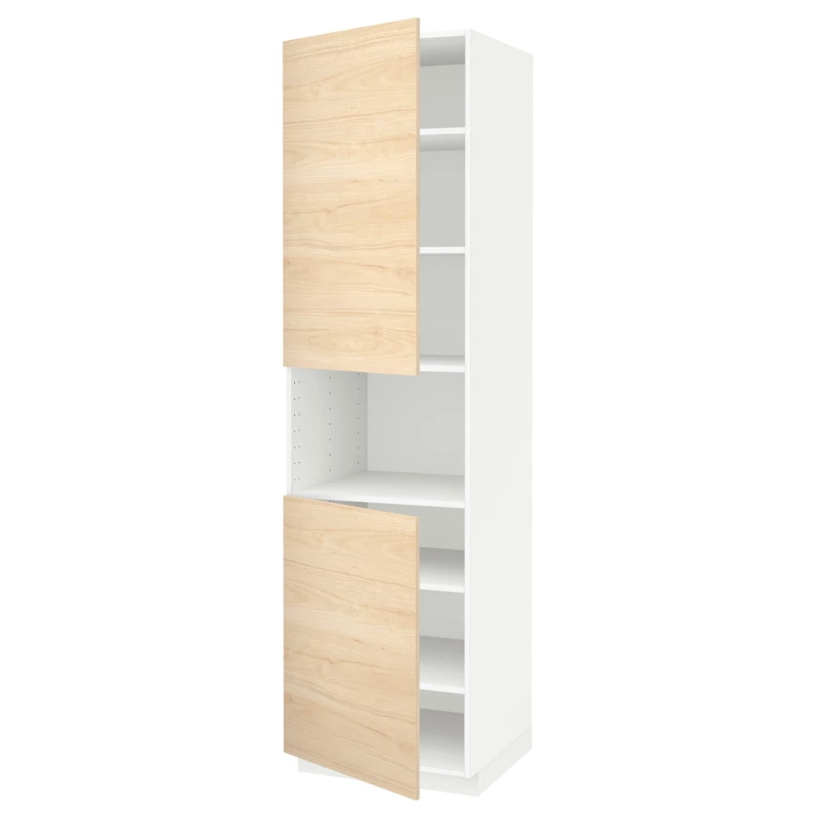 Высокий кухонный шкаф с полками - IKEA METOD/МЕТОД ИКЕА, 220х60х60 см, белый/под беленый дуб (изображение №1)