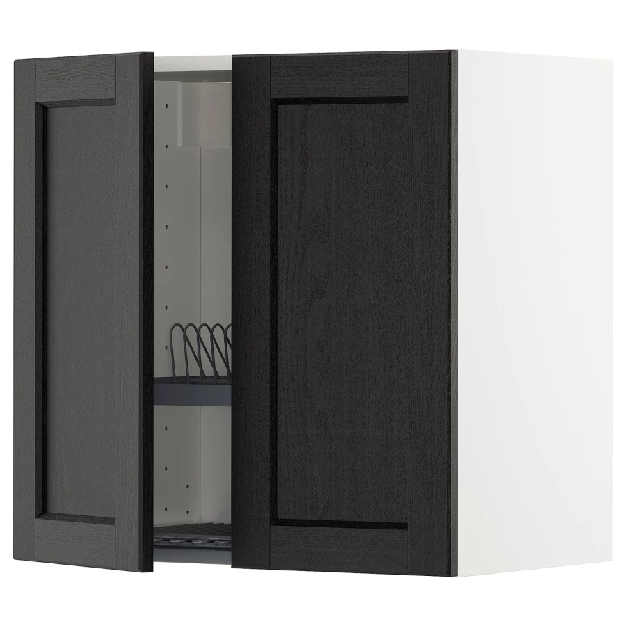 Навесной шкаф с сушилкой - METOD IKEA/ МЕТОД ИКЕА, 60х60 см, белый/черный (изображение №1)