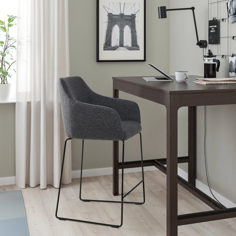 Барный стул со спинкой - TOSSBERG IKEA/ТОССБЕРГ ИКЕА, 101х42х56 см, серый (изображение №4)