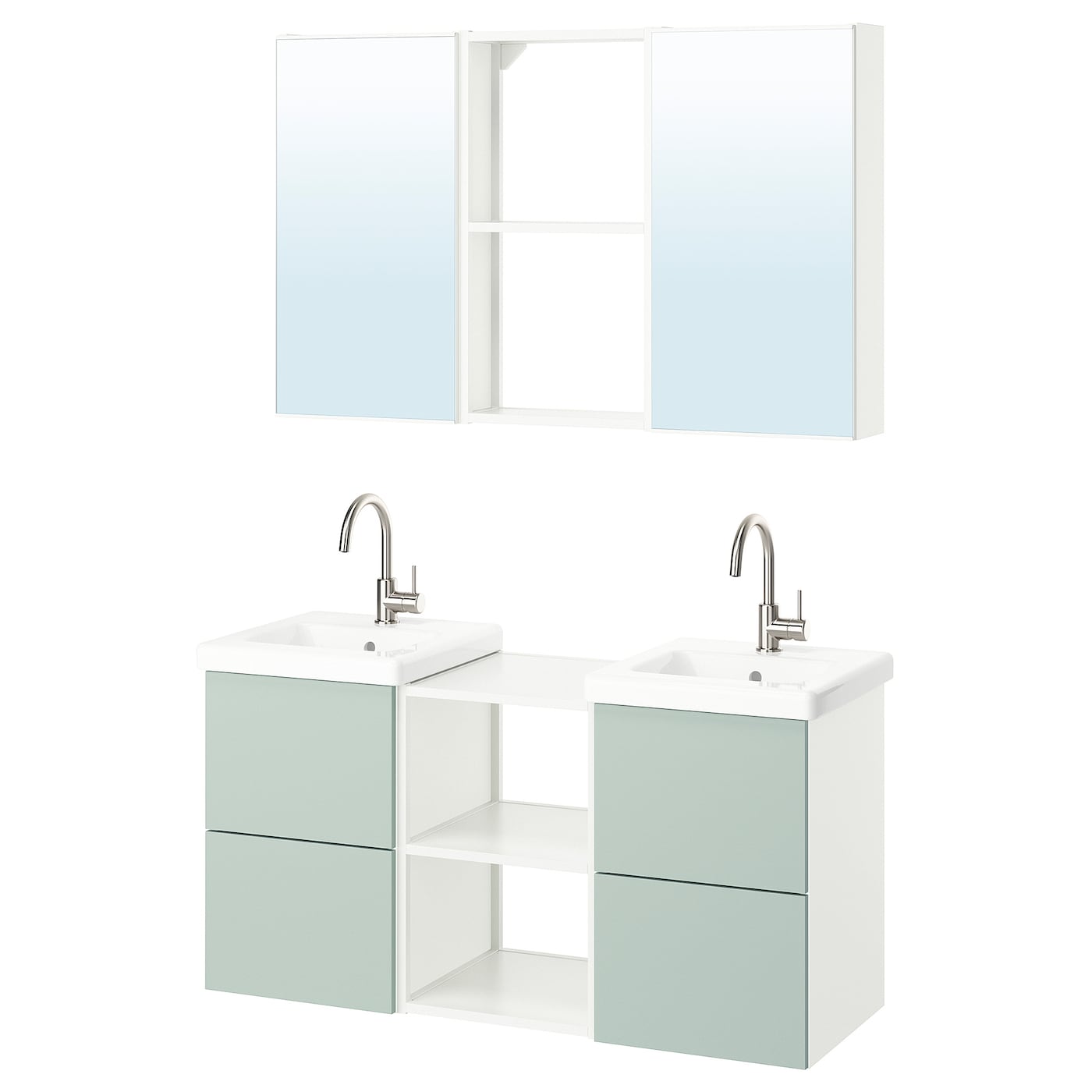 Комбинация для ванной - IKEA ENHET, 124х43х65 см, белый/серо-зеленый, ЭНХЕТ ИКЕА