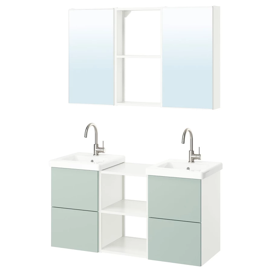 Комбинация для ванной - IKEA ENHET, 124х43х65 см, белый/серо-зеленый, ЭНХЕТ ИКЕА (изображение №1)