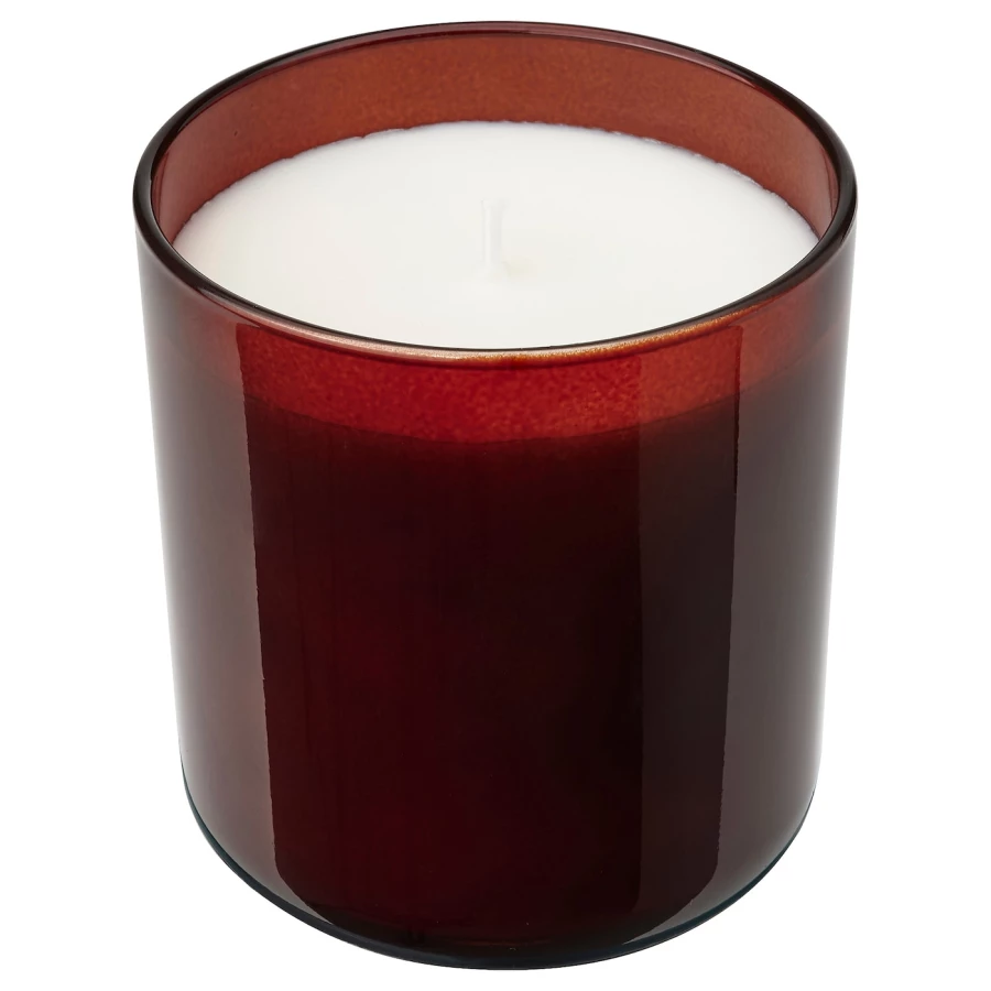Ароматическая свеча в стакане - IKEA STÖRTSKÖN/STORTSKON/СТЁРТСКОН ИКЕА, 10х9 см, белый/красный (изображение №1)