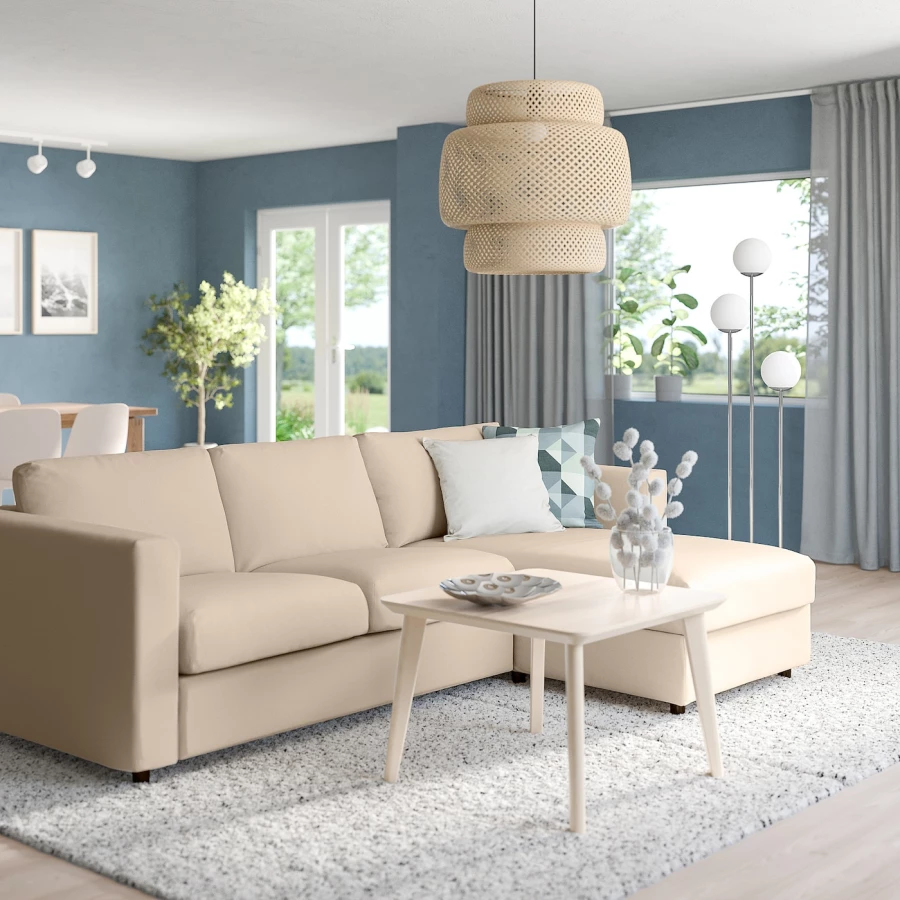 3-местный диван с шезлонгом - IKEA VIMLE, 98x271см, бежевый, ВИМЛЕ ИКЕА (изображение №3)