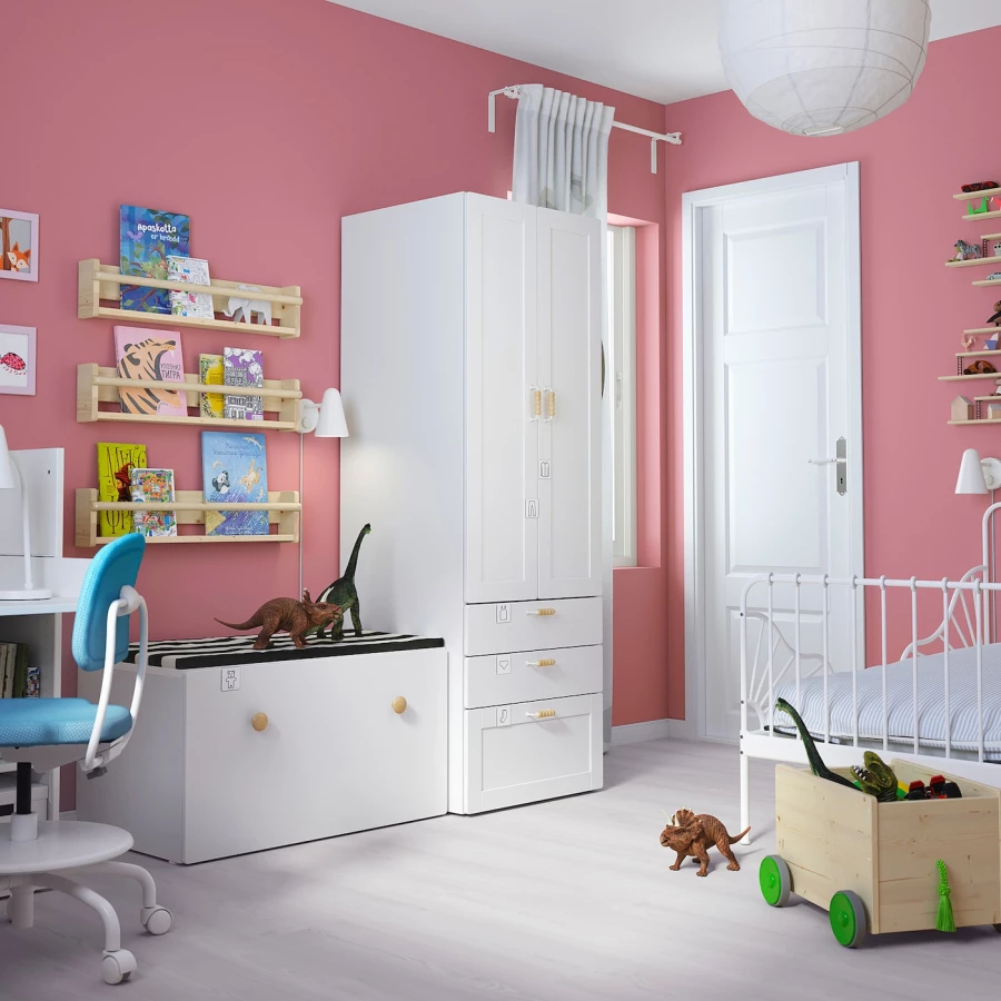 Детская гардеробная комбинация - IKEA PLATSA SMÅSTAD/SMASTAD, 150x57x180см, белый, ПЛАТСА СМОСТАД ИКЕА (изображение №2)