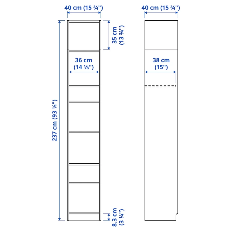 Стеллаж - IKEA BILLY, 40х40х237 см, белый, БИЛЛИ ИКЕА (изображение №3)