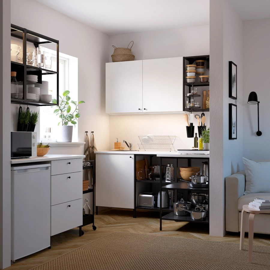Угловая кухня -  ENHET  IKEA/ ЭНХЕТ ИКЕА, 181,5х75 см, белый/черный (изображение №3)