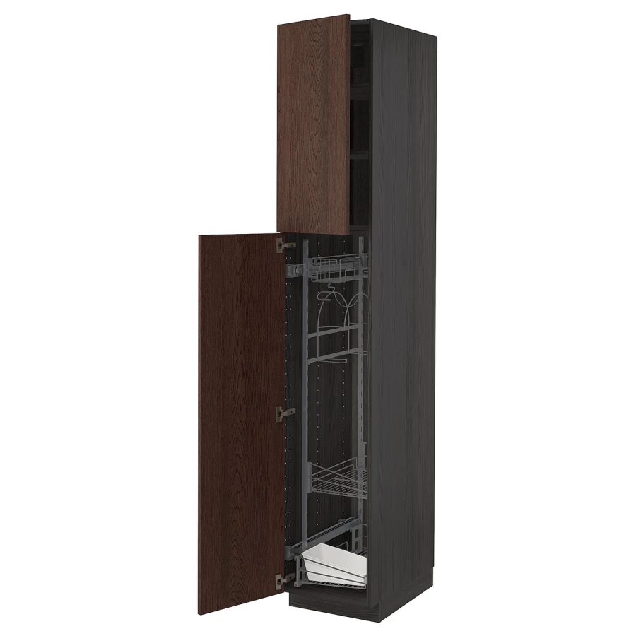 Высокий шкаф/бытовой - IKEA METOD/МЕТОД ИКЕА, 220х60х40 см, черный/коричневый (изображение №1)