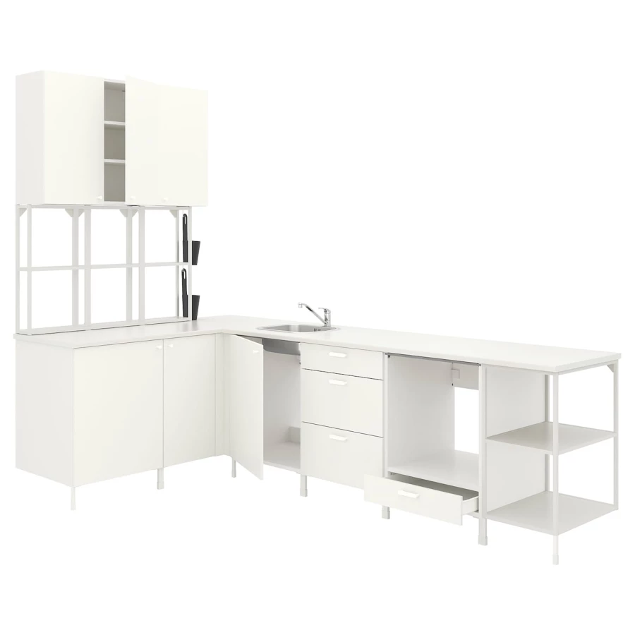 Угловая кухня -  ENHET  IKEA/ ЭНХЕТ ИКЕА, 290,5х150 см, белый (изображение №1)