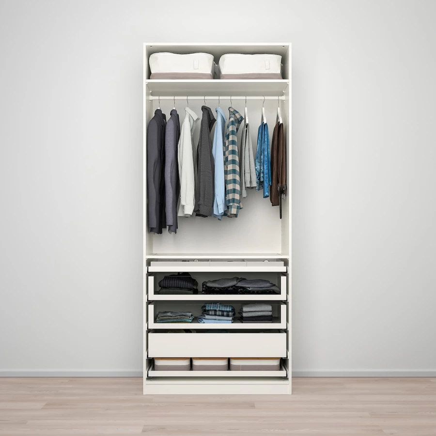 Гардероб - IKEA PAX/BERGSBO/ПАКС/БЕРГСБУ ИКЕА, 100x60x236 см, белый из матового стекла (изображение №2)