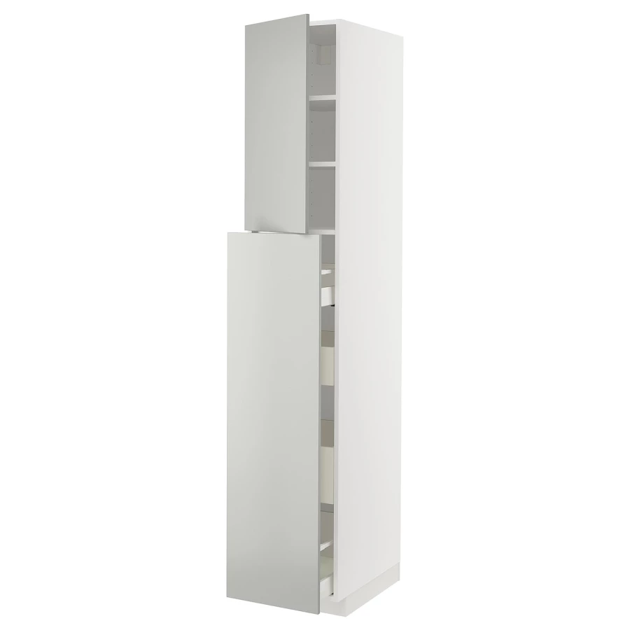 Высокий шкаф с ящиками - IKEA METOD/MAXIMERA/МЕТОД/МАКСИМЕРА ИКЕА, 220х60х40 см, белый/серый (изображение №1)
