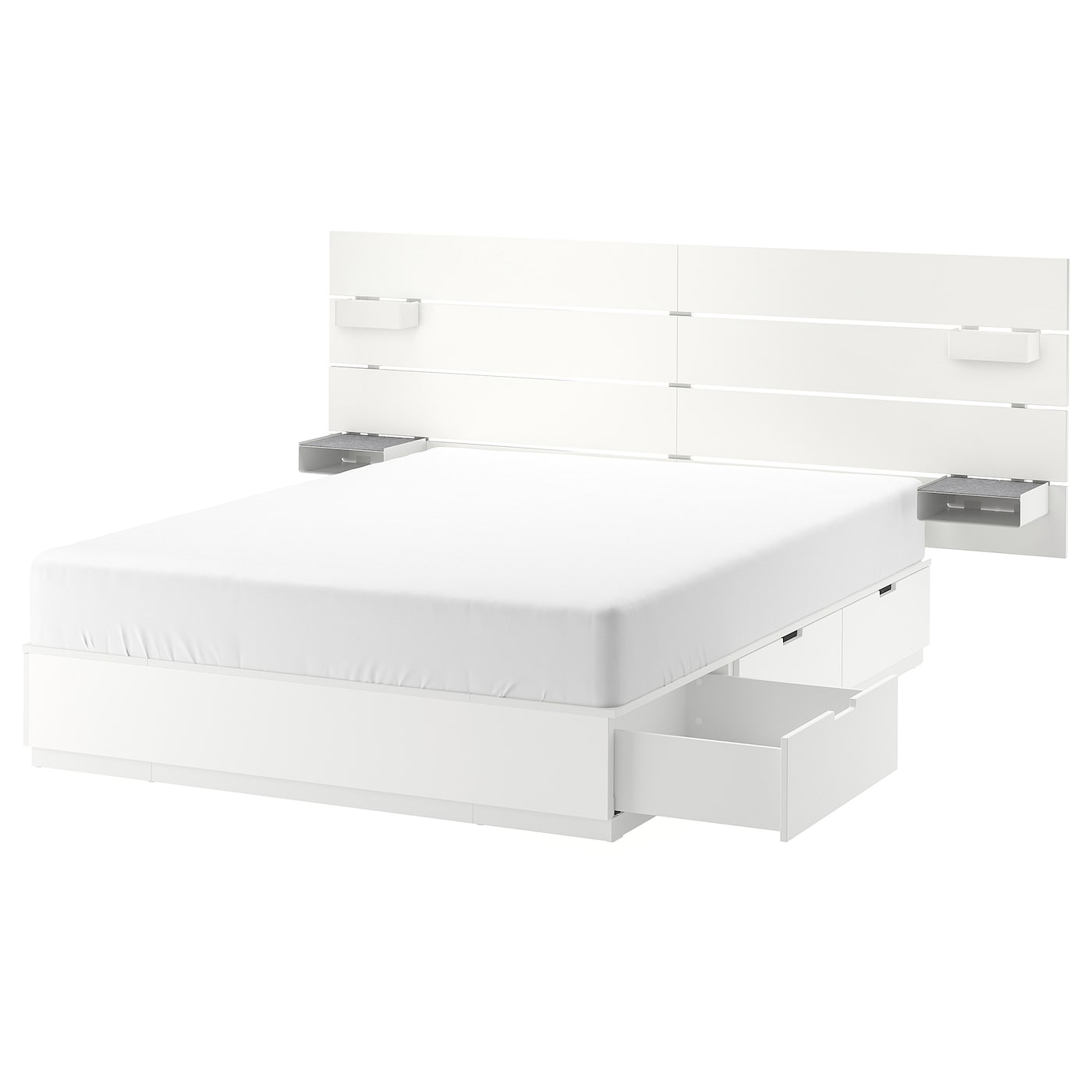 Каркас кровати с местом для хранения и изголовьем - IKEA NORDLI, 200х140 см, белый, НОРДЛИ ИКЕА