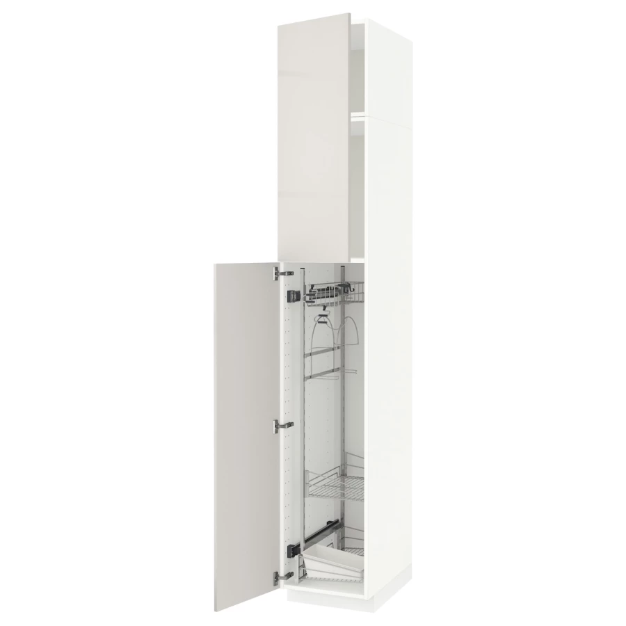 Высокий шкаф/бытовой - IKEA METOD/МЕТОД ИКЕА, 240х60х40 см, белый/светло-серый глянцевый (изображение №1)