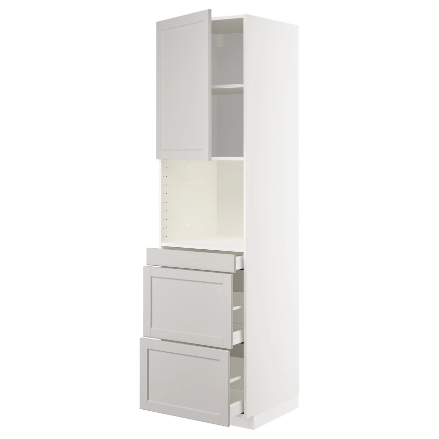 Высокий шкаф - IKEA METOD/MAXIMERA/МЕТОД/МАКСИМЕРА ИКЕА, 60х60х220 см, белый/светло-серый (изображение №1)