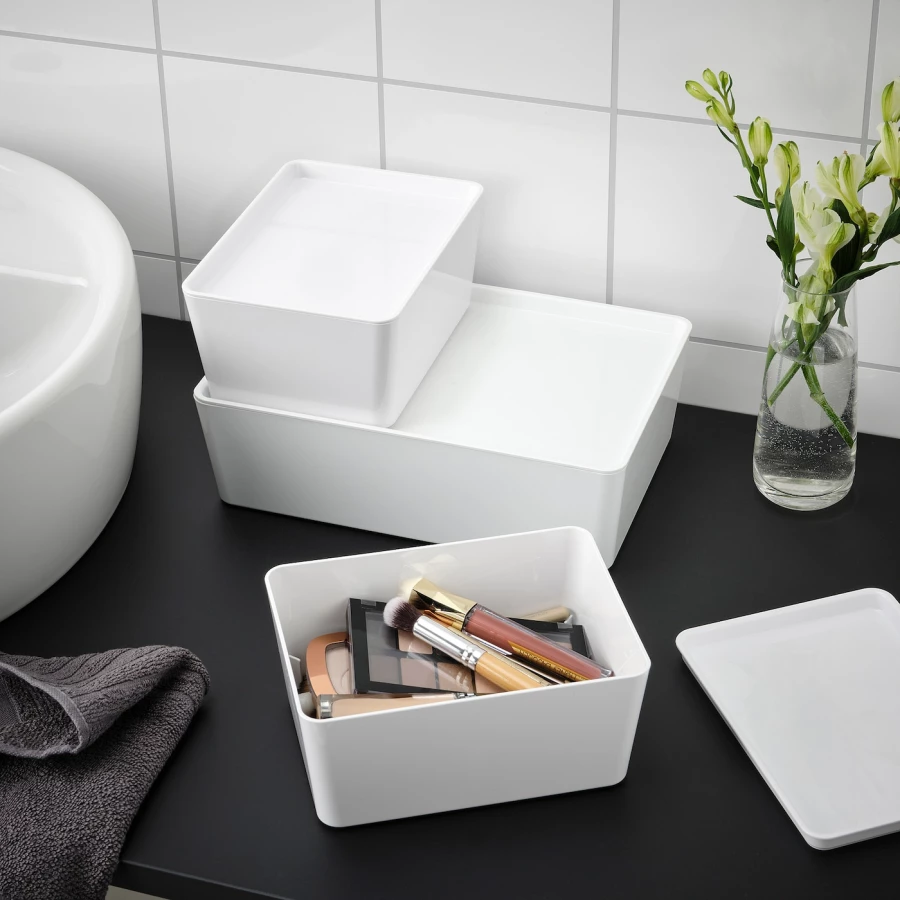 Коробка с крышкой - KUGGIS IKEA/ КУГГИС ИКЕА, 18х13х8  см, белый (изображение №3)