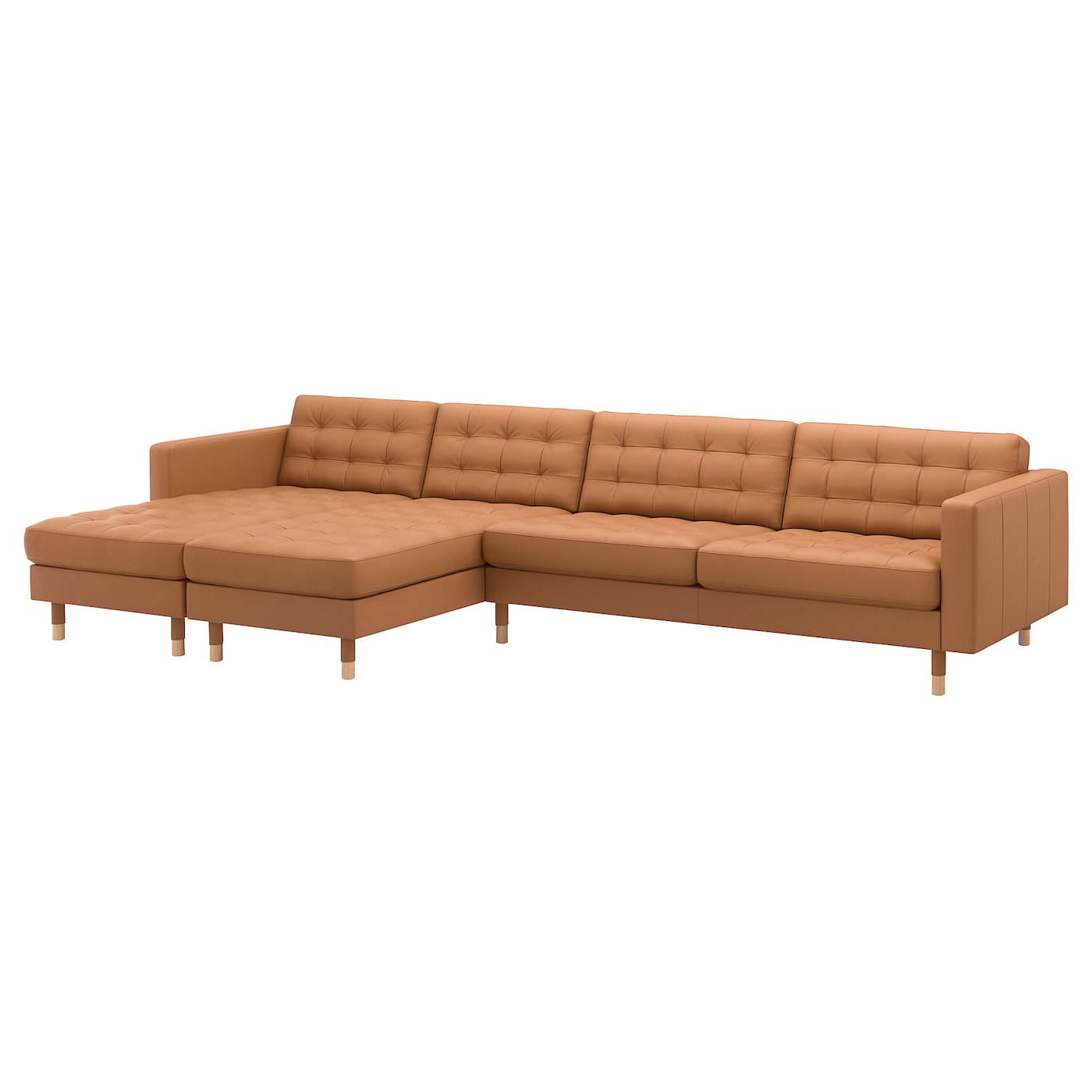 5-местный диван с шезлонгом - IKEA LANDSKRONA, 360х158х78 см, оранжевый, кожа, ЛАНДСКРУНА ИКЕА