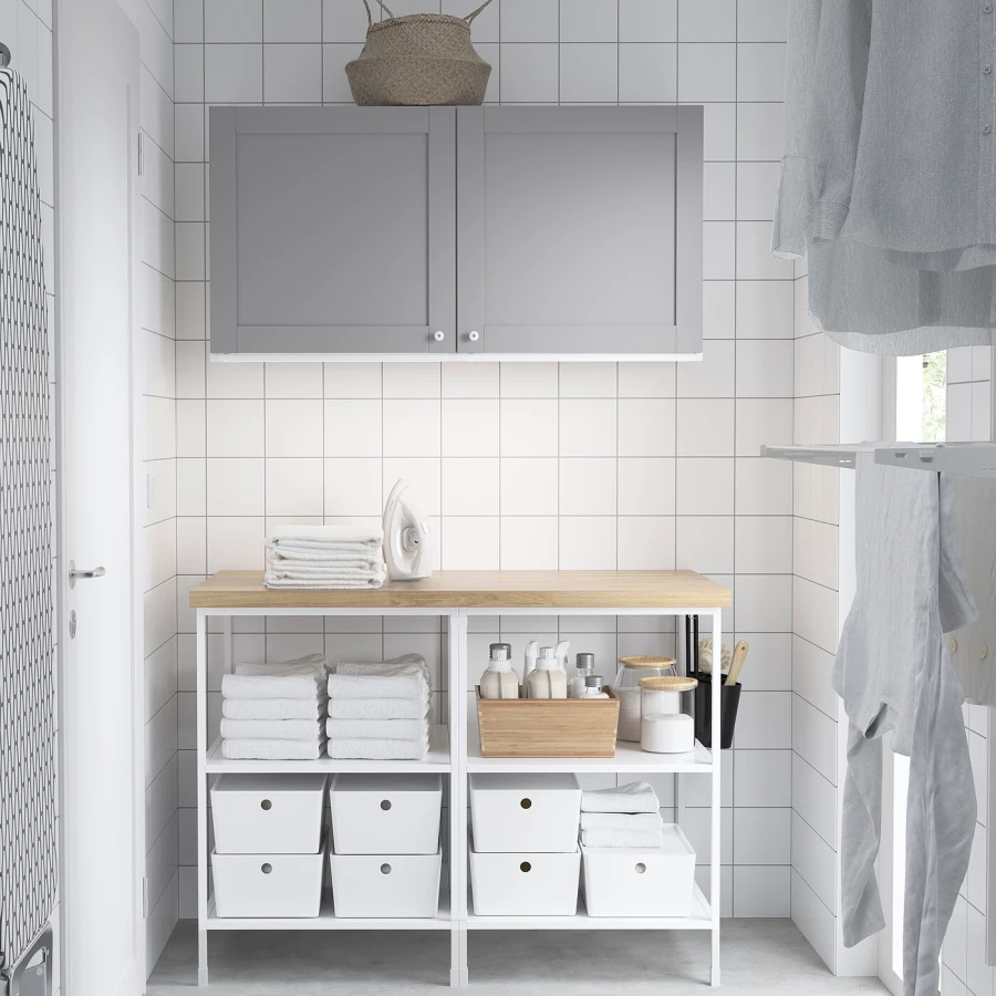 Комбинация для ванной - IKEA ENHET, 123х63.5х207 см, белый/серый, ЭНХЕТ ИКЕА (изображение №3)