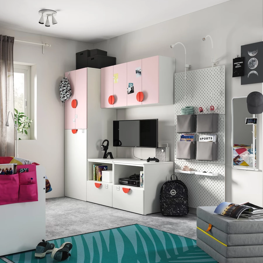 Детская гардеробная комбинация - IKEA PLATSA SMÅSTAD/SMASTAD, 196x57x180см, белый/розовый, ПЛАТСА СМОСТАД ИКЕА (изображение №2)
