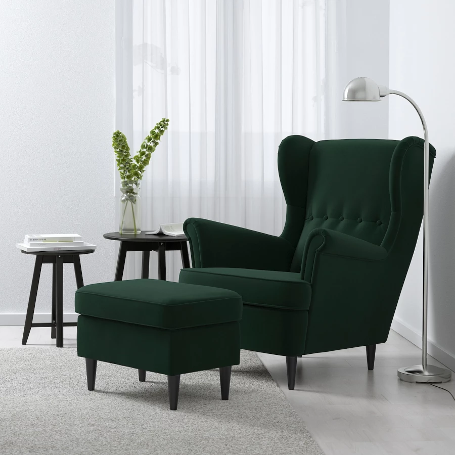 Кресло с подголовником - IKEA STRANDMON, 82х96х101 см, темно-зеленый, СТРАНДМОН ИКЕА (изображение №2)