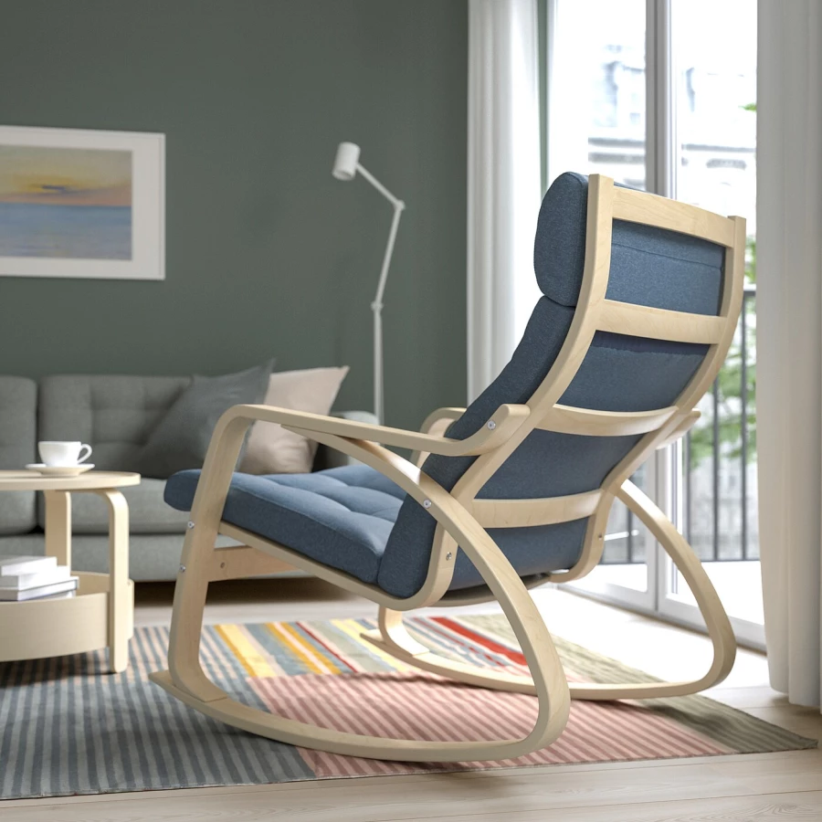 Кресло-качалка - IKEA POÄNG/POANG/ПОЭНГ ИКЕА, 68х94х95 см, синий (изображение №3)