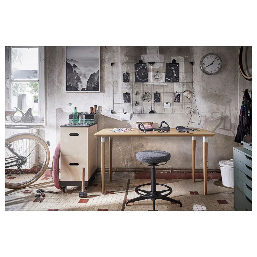 Письменный стол - IKEA ANFALLARE/HILVER, 140х65 см, бамбук/белый, АНФАЛЛАРЕ/ХИЛВЕР ИКЕА (изображение №6)