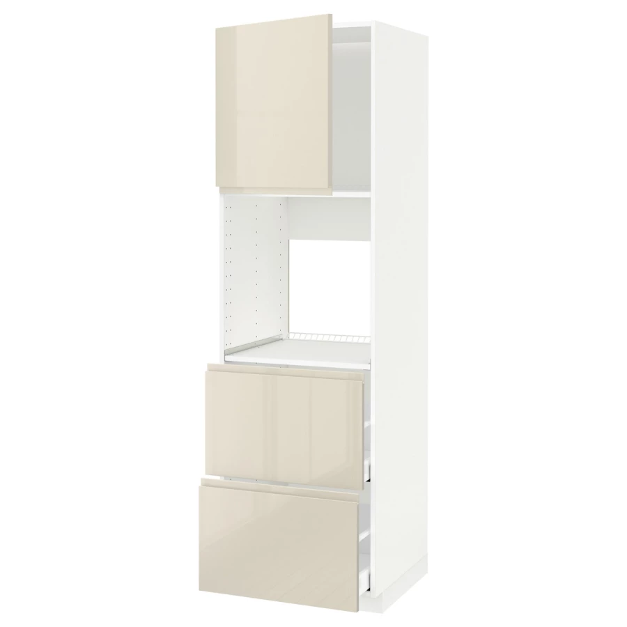 Высокий шкаф с ящиками - IKEA METOD/MAXIMERA/МЕТОД/МАКСИМЕРА ИКЕА, 200х60х60 см, белый/бежевый глянцевый (изображение №1)