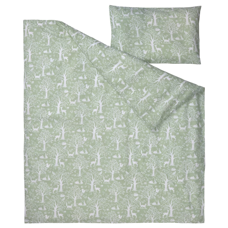 Пододеяльник и наволочка для детской кроватки - TROLLDOM  IKEA/ ТРОЛЛДОМ ИКЕА,  110x125/35x55 см, зеленый (изображение №2)