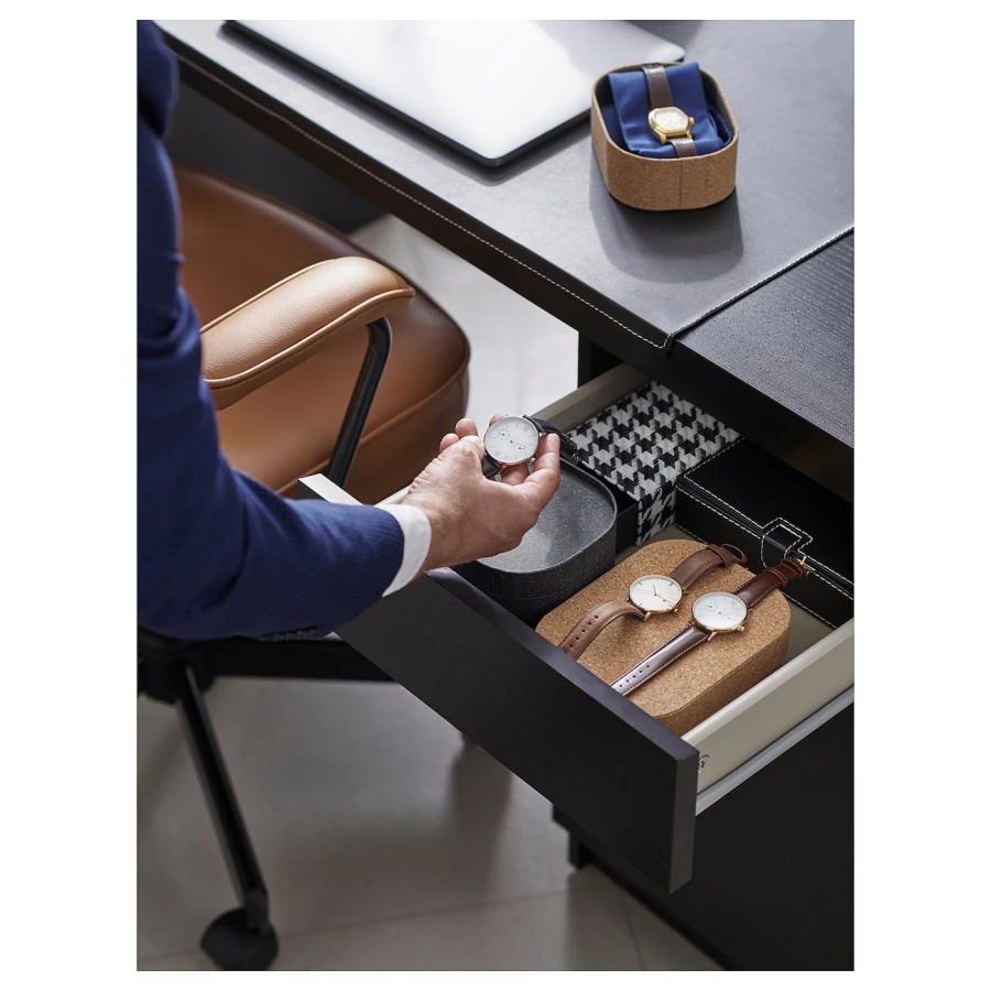 Письменный стол с ящиком - IKEA MALM, 140x65 см, черно-коричневый, МАЛЬМ ИКЕА (изображение №11)