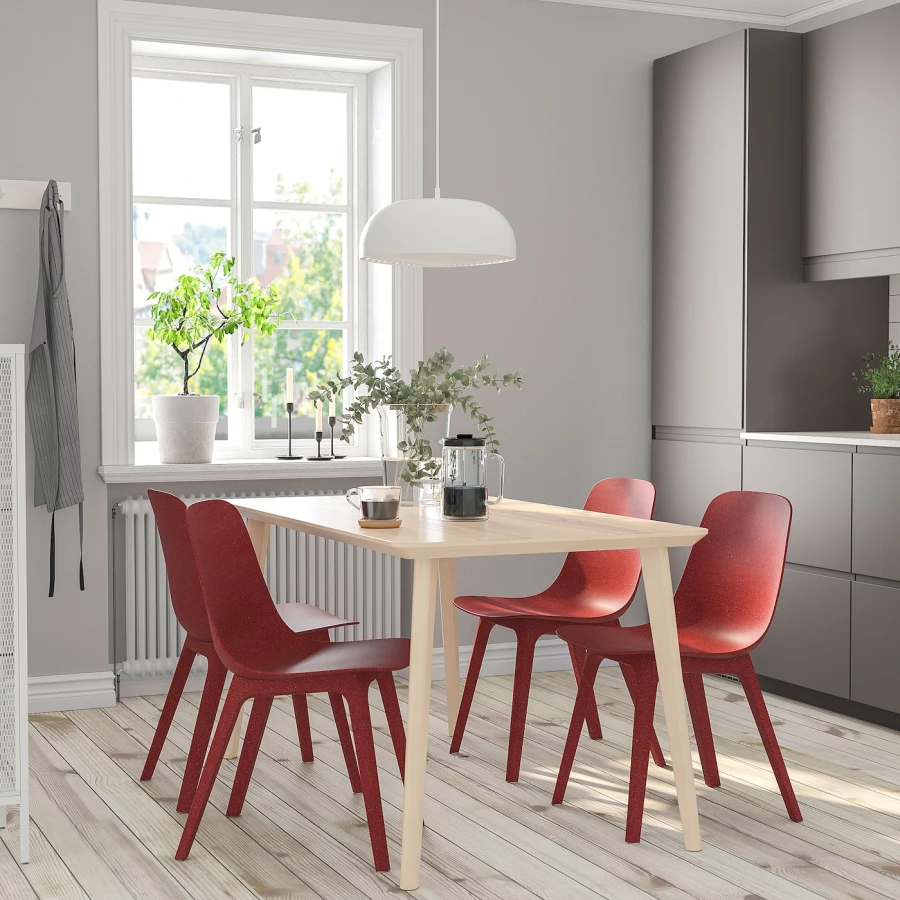 Кухонный стол - LISABO/ODGER IKEA/ ЛИСАБО/ОДГЕР ИКЕА, 140х78х74 см, красный/бежевый (изображение №2)