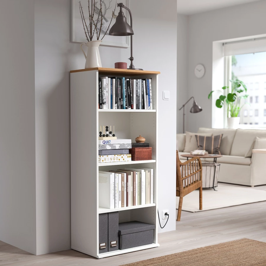 Открытый книжный шкаф - SKRUVBY IKEA/СКРУВБИ ИКЕА, 37.5х60х140 см, белый (изображение №3)