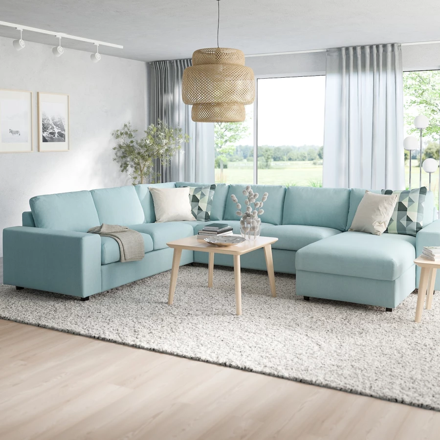 Угловой диван-кровать с шезлонгом - IKEA VIMLE/ВИМЛЕ ИКЕА, 256/356х68х164 см, голубой (изображение №3)