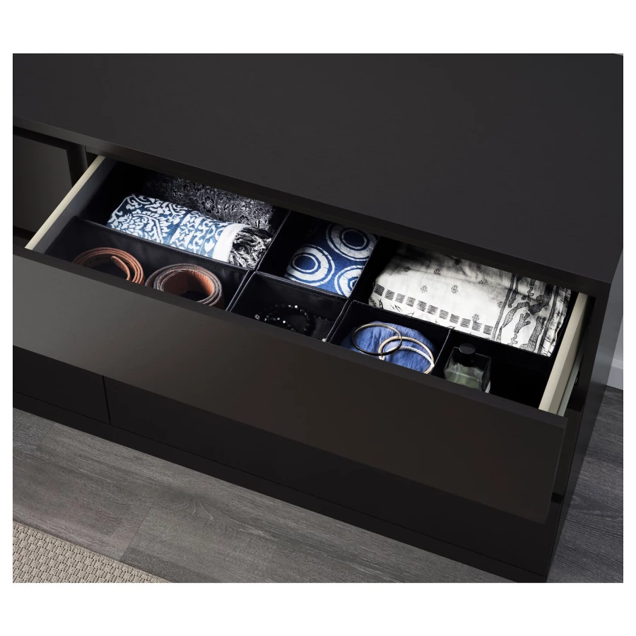 Комплект мебели для спальни - IKEA MALM/LINDBÅDEN/LINDBADEN, 140х200 см, черный, МАЛЬМ/ЛИНДБАДЕН ИКЕА (изображение №8)