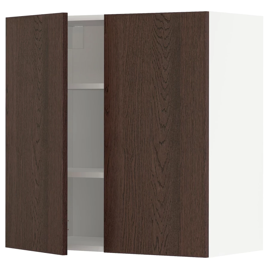 Навесной шкаф с полкой - METOD IKEA/ МЕТОД ИКЕА, 80х80 см, белый/коричневый (изображение №1)