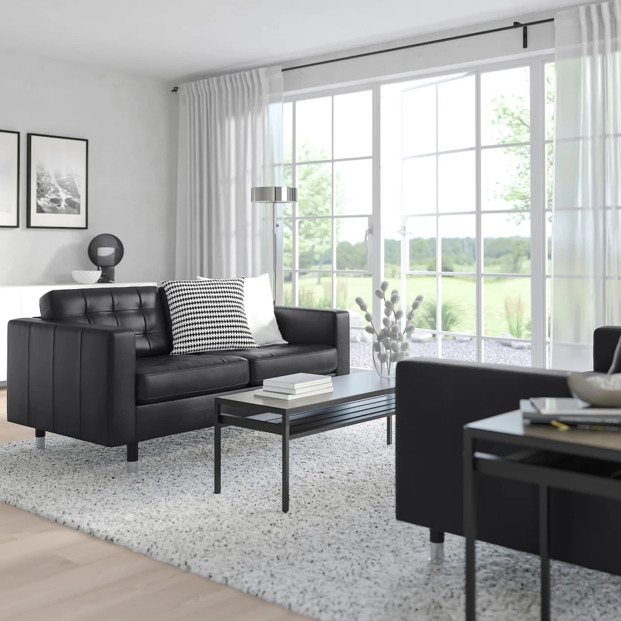 2-местный кожаный диван - IKEA LANDSKRONA, 78x89x164см, черный, кожа, ЛАНДСКРОНА ИКЕА (изображение №2)