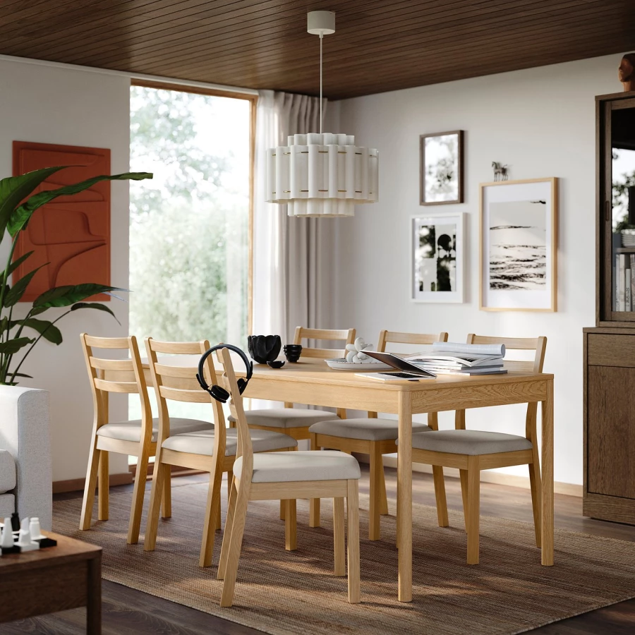 Стол и 6 стульев - IKEA TONSTAD / ТОНСТАД ИКЕА, 200х85 см, светло-коричневый (изображение №2)
