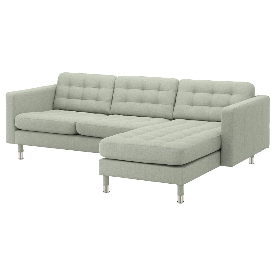 3-местный диван с шезлонгом - IKEA LANDSKRONA, 89x240см, светло-серый/серебристый, ЛАНДСКРУНА ИКЕА (изображение №1)