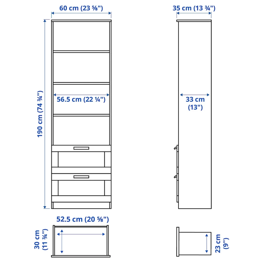 Стеллаж с 2 ящиками - IKEA BRIMNES, 60х190 см, белый, БРИМНЕС ИКЕА (изображение №3)