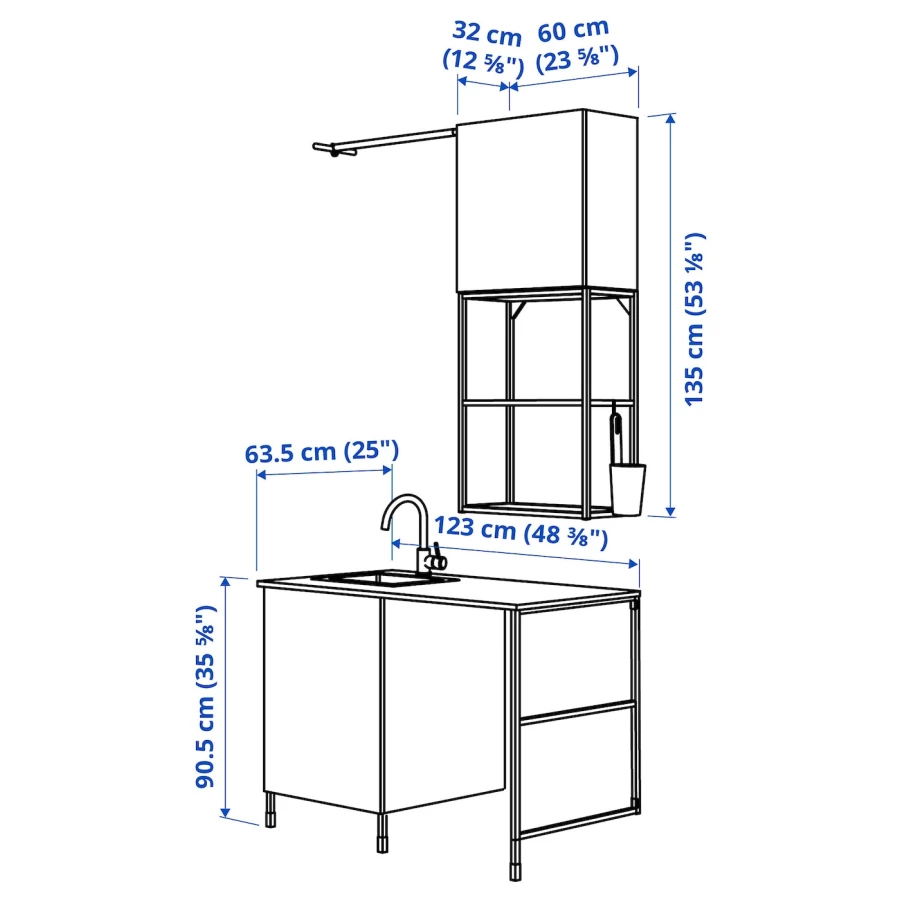 Комбинация для ванной - IKEA ENHET,  139x63.5x87.5 см, серый/антрацит, ЭНХЕТ ИКЕА (изображение №4)