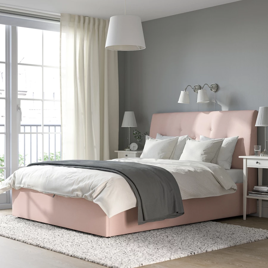 Кровать с местом для хранения  - IKEA IDANÄS/IDANAS, 200х160 см, бледно розовая, ИДАНЭС ИКЕА (изображение №3)