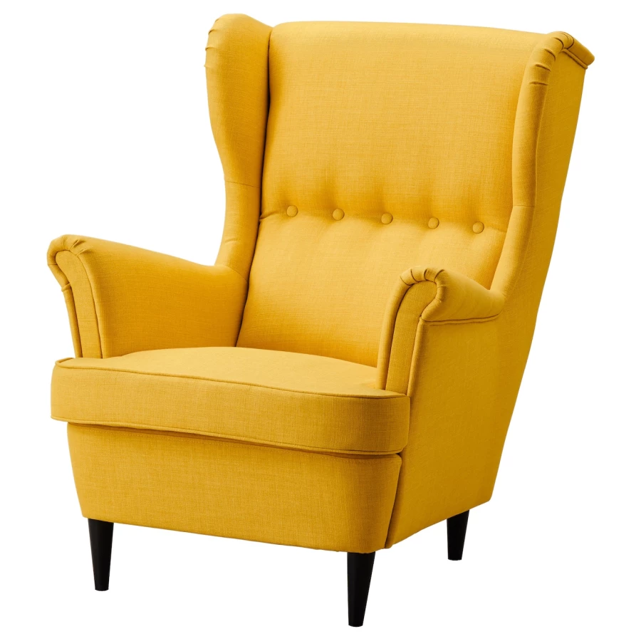 Кресло с подголовником - IKEA STRANDMON, 82х96х101 см, желтый, СТРАНДМОН ИКЕА (изображение №1)