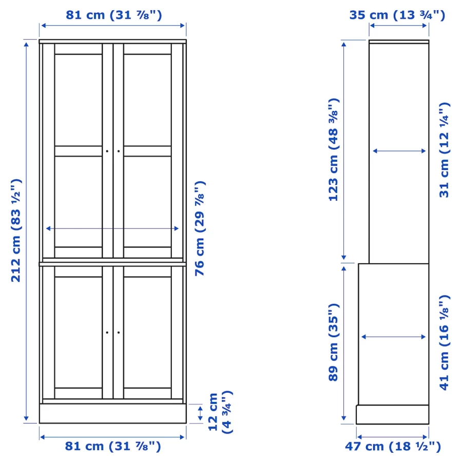 Шкаф со стеклянными дверцами- HAVSTA IKEA/ ХАВСТА ИКЕА, 81x212x47 см, серый (изображение №8)