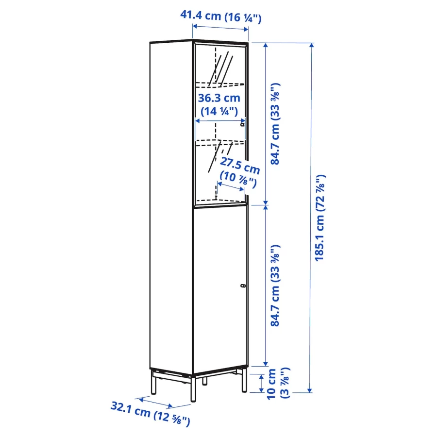 Высокий шкаф - BOASTAD IKEA/ БОАСТАД ИКЕА, 41х32х185 см,  черный/ под беленый дуб (изображение №2)