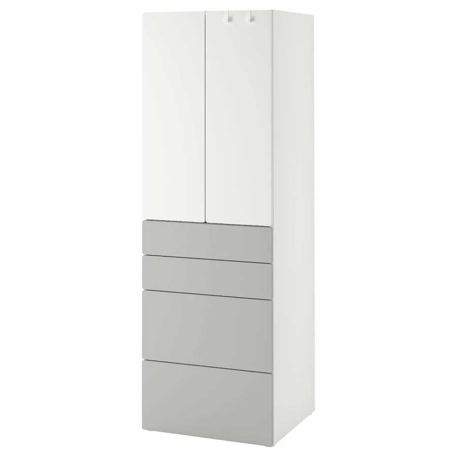 Шкаф детский - IKEA PLATSA/SMÅSTAD/SMASTAD, 60x57x181 см, белый/серый, ИКЕА (изображение №1)