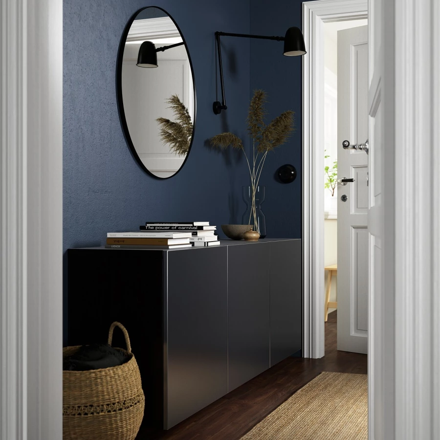 Настенный шкаф - BESTÅ / BESTА IKEA/  БЕСТА ИКЕА,  180х38 см, черный/серый (изображение №3)