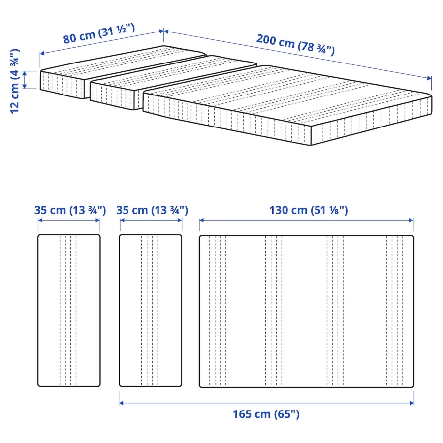 Матрас для раздвижной кровати - ÖMSINT IKEA/ ОМСИНТ ИКЕА, 80х200 см, белый (изображение №8)