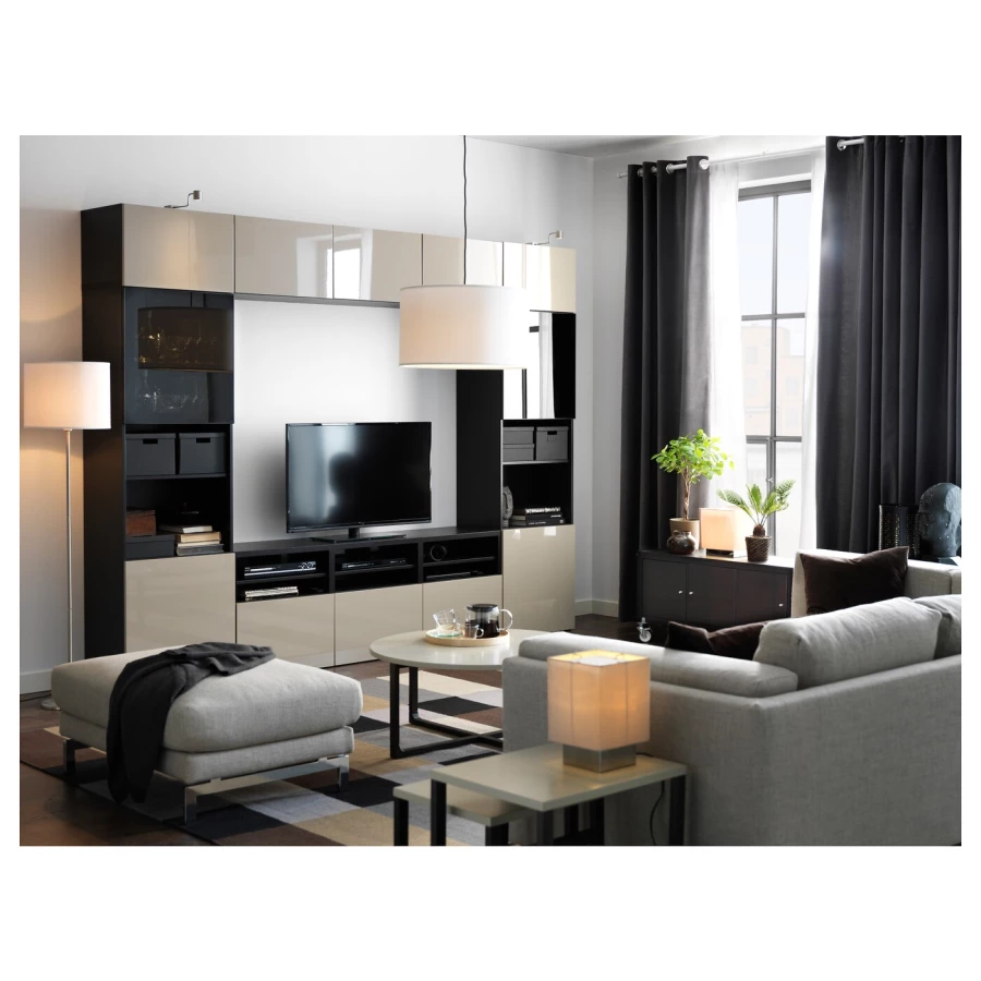 Комбинация для хранения ТВ - IKEA BESTÅ/BESTA, 231x42x300см, черный/светло-коричневый, БЕСТО ИКЕА (изображение №4)