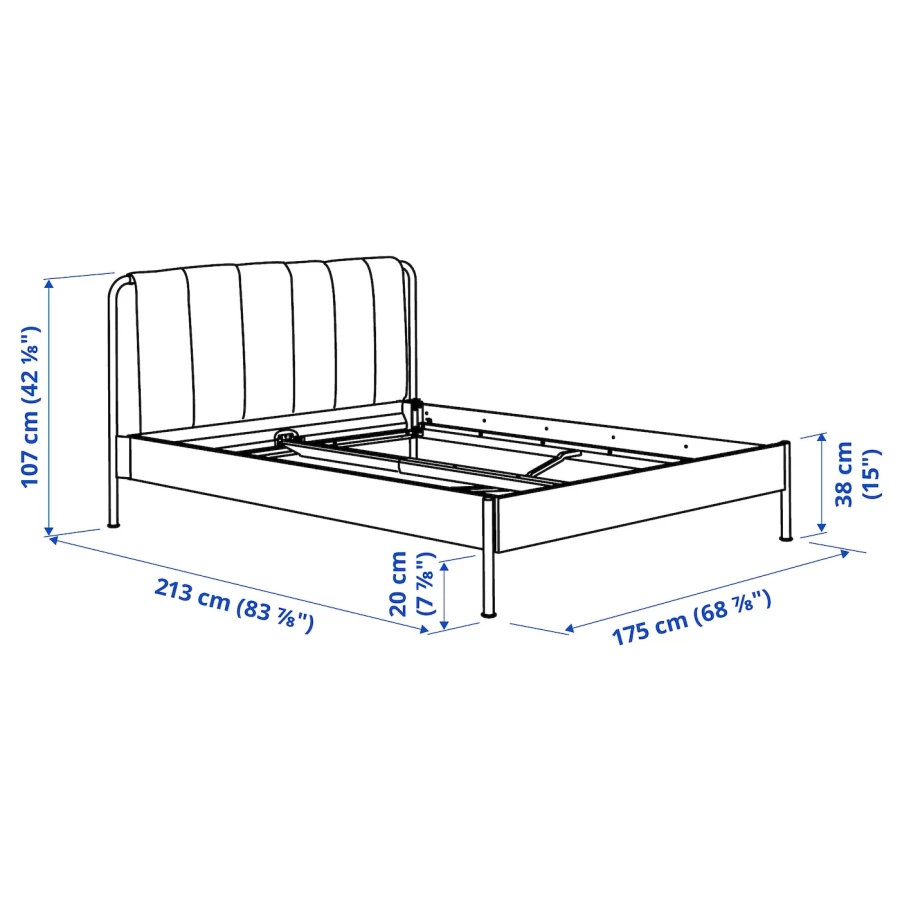 Каркас кровати мягкий с матрасом - IKEA TÄLLÅSEN/TALLASEN, 200х160 см, матрас средне-жесткий, серо-зеленый, ТЭЛЛАСОН ИКЕА (изображение №15)