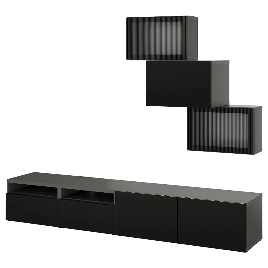 Комбинация для хранения ТВ - IKEA BESTÅ/BESTA, 190x42x240см, черный, БЕСТО ИКЕА (изображение №1)