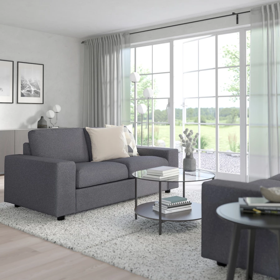 2-местный диван с широкими подлокотниками/Гуннаред средний серый - IKEA VIMLE, 98x204см, серый, ВИМЛЕ ИКЕА (изображение №3)