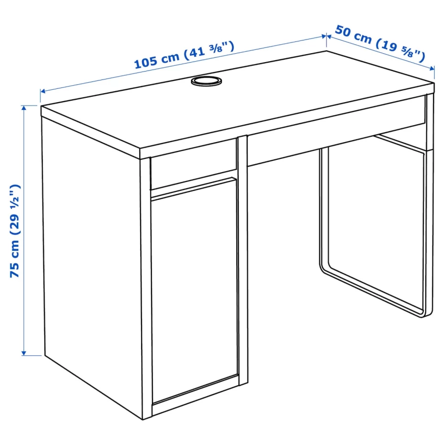 Письменный стол с ящиком - IKEA MICKE, 105x50 см,  антрацитово-красный, МИККЕ ИКЕА (изображение №8)