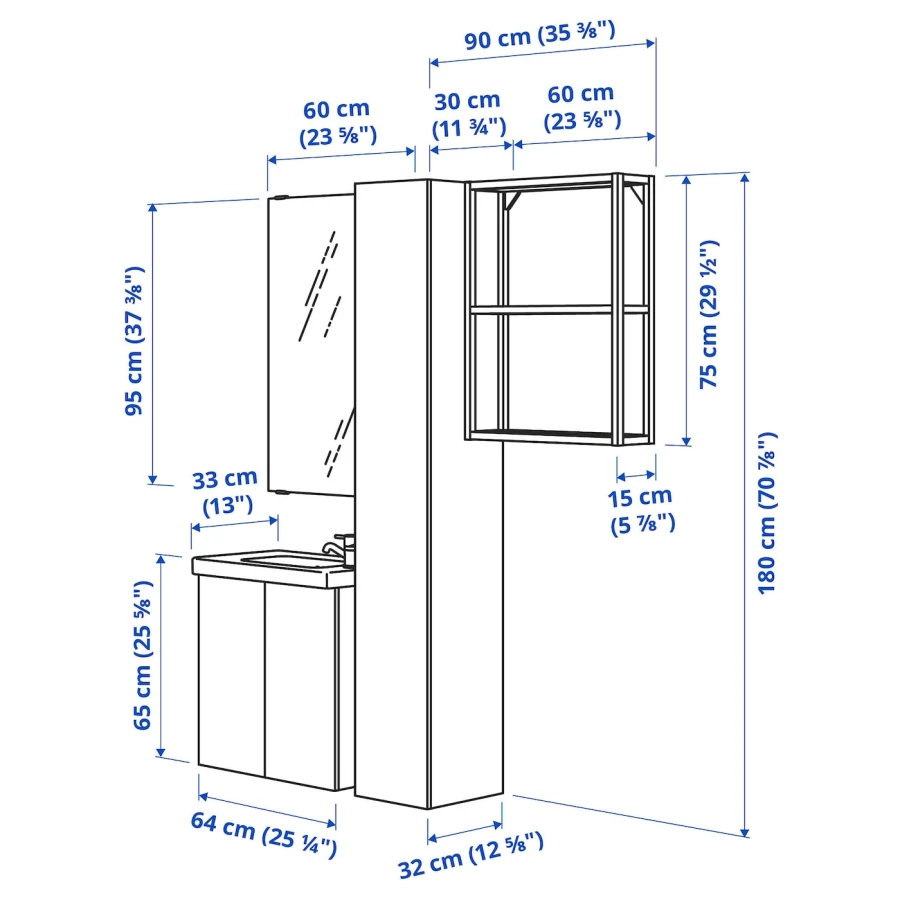 Комбинация для ванной - IKEA ENHET, 64х33х65 см, белый/имитация дуба, ЭНХЕТ ИКЕА (изображение №4)
